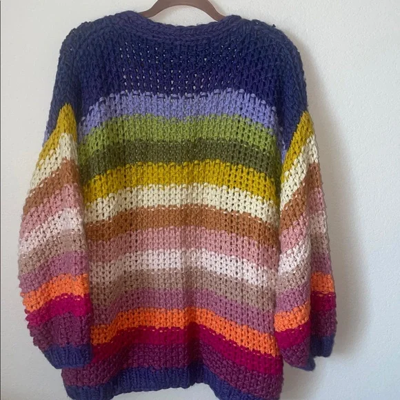 Three Bird Nest Multicolor Chunky Knit Open Cardigan Sweater - Picture 5 of 5